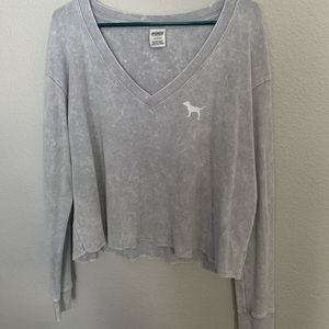 VS Pink Grey Cropped Waffle Knit Tee